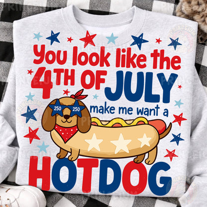 You Look Like The 4th Of July Make Me Want A Hotdog Sublimation Design PNG | Funny Dachshund Patriotic Digital Download
