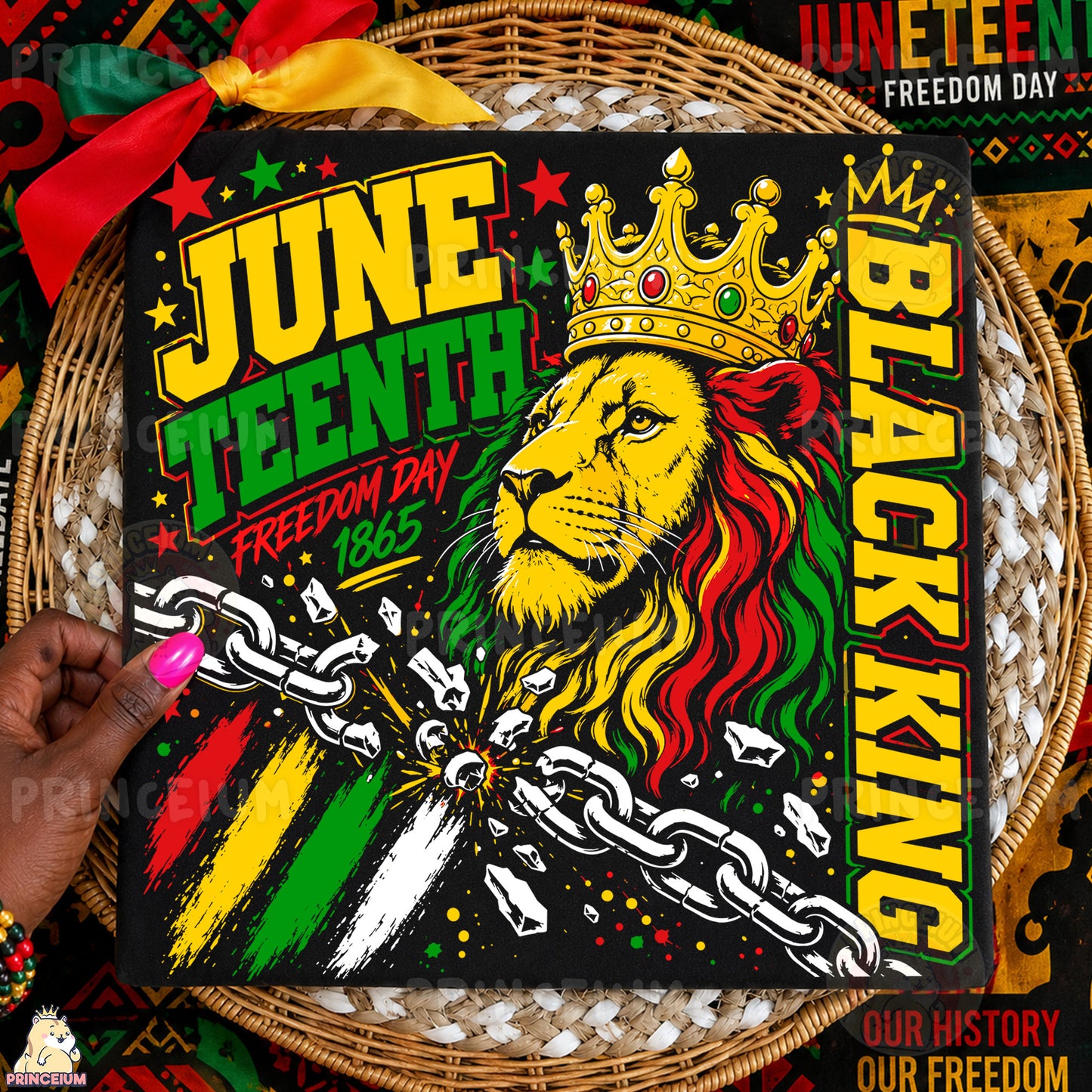 Black King Juneteenth Freedom Day 1865 Sublimation Design PNG Lion Crown Digital Download
