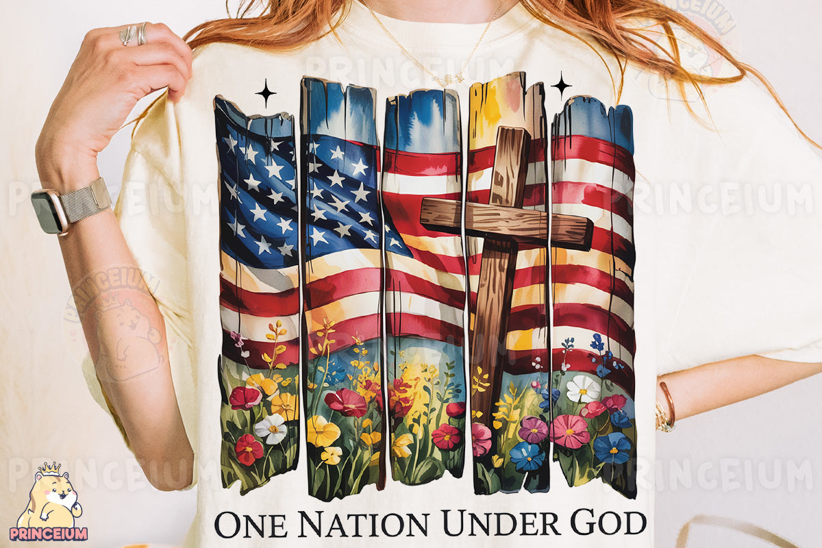 a woman wearing a t - shirt with a cross on it