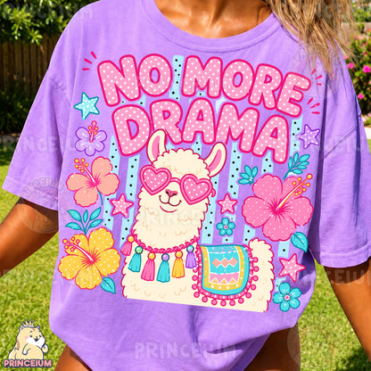No More Drama Llama Sublimation Design PNG | Cute Llama with Heart Sunglasses Digital Download
