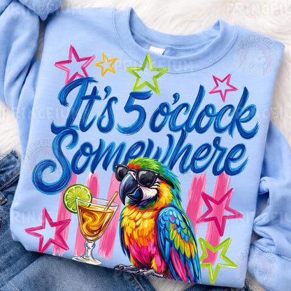 It's 5 O'Clock Somewhere PNG - Funny Parrot Sublimation Design for Shirts
