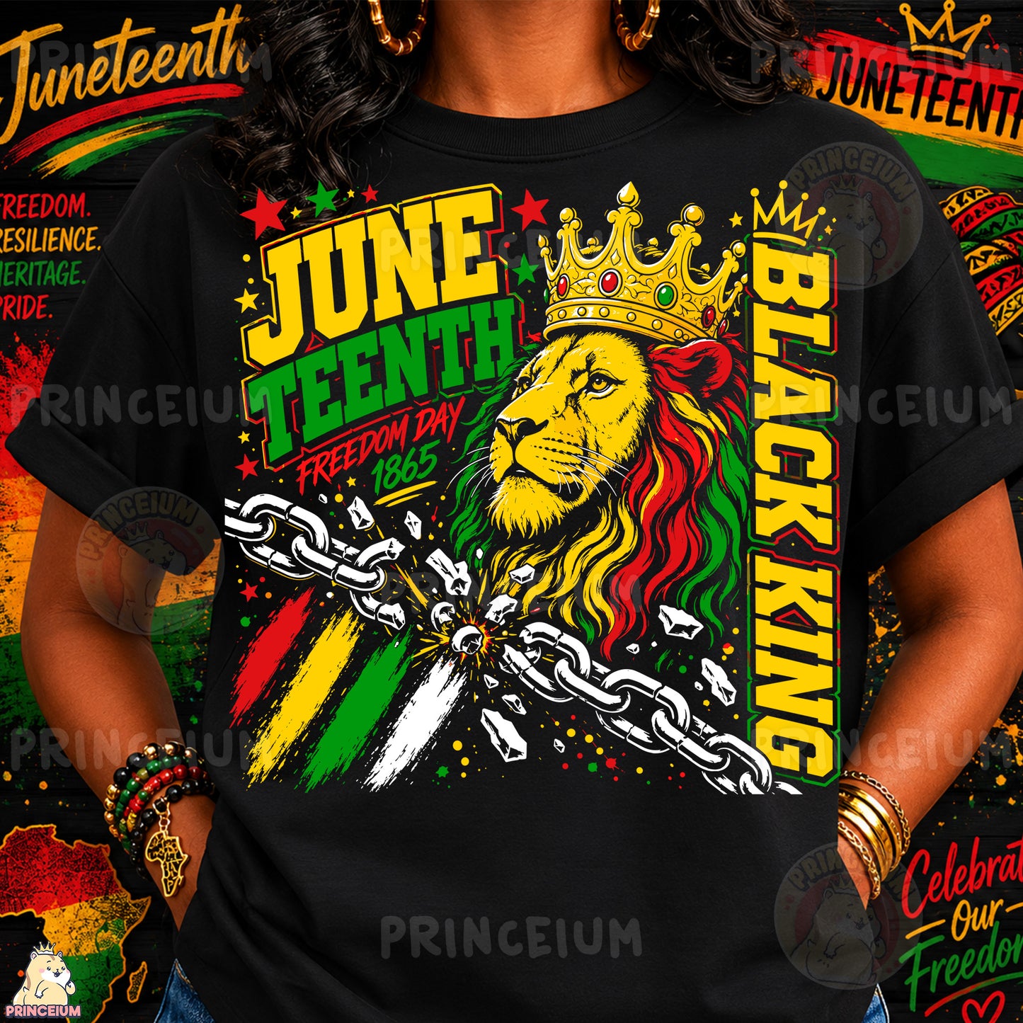 Black King Juneteenth Freedom Day 1865 Sublimation Design PNG Lion Crown Digital Download
