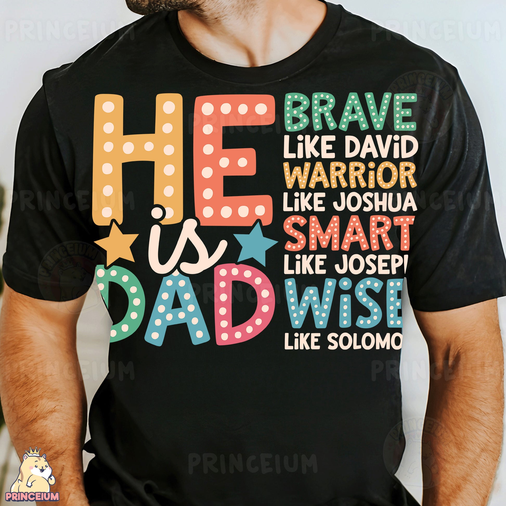 a man wearing a t - shirt that says he is a dad
