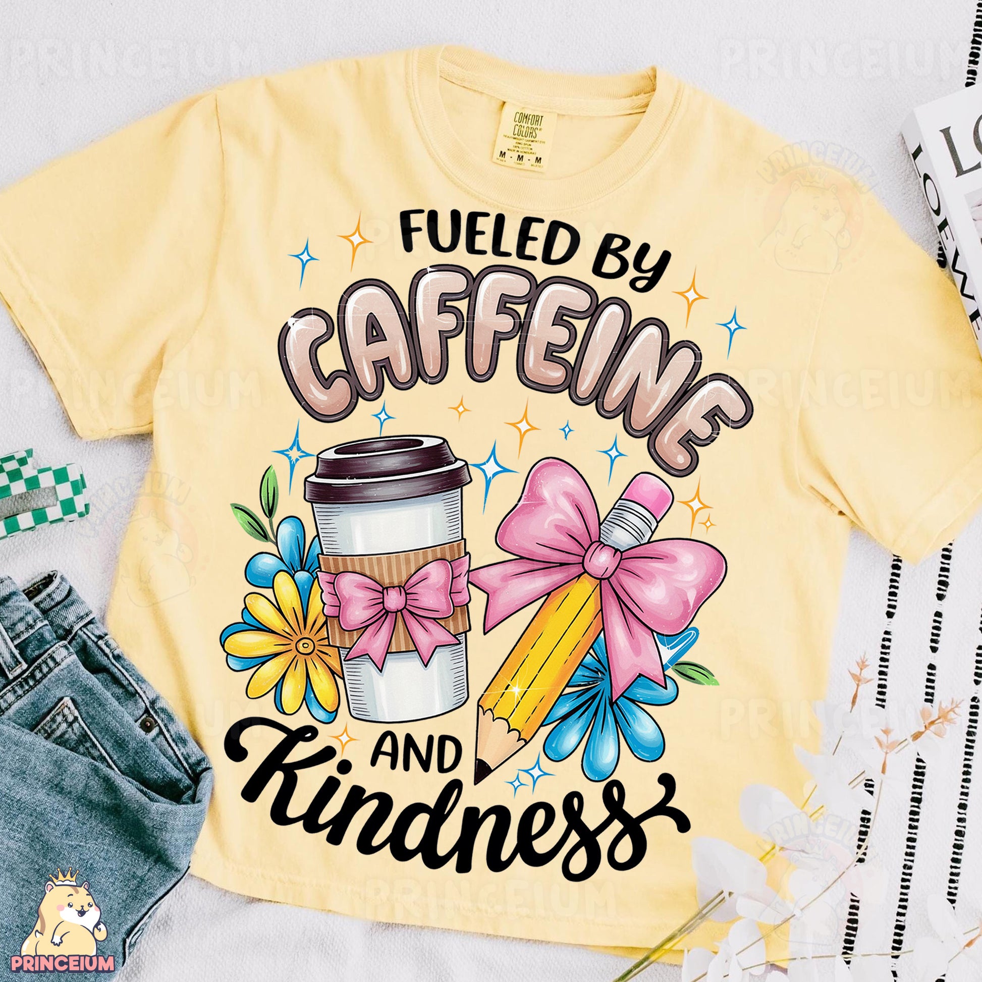 a shirt that says fueled by caffeine and kindness