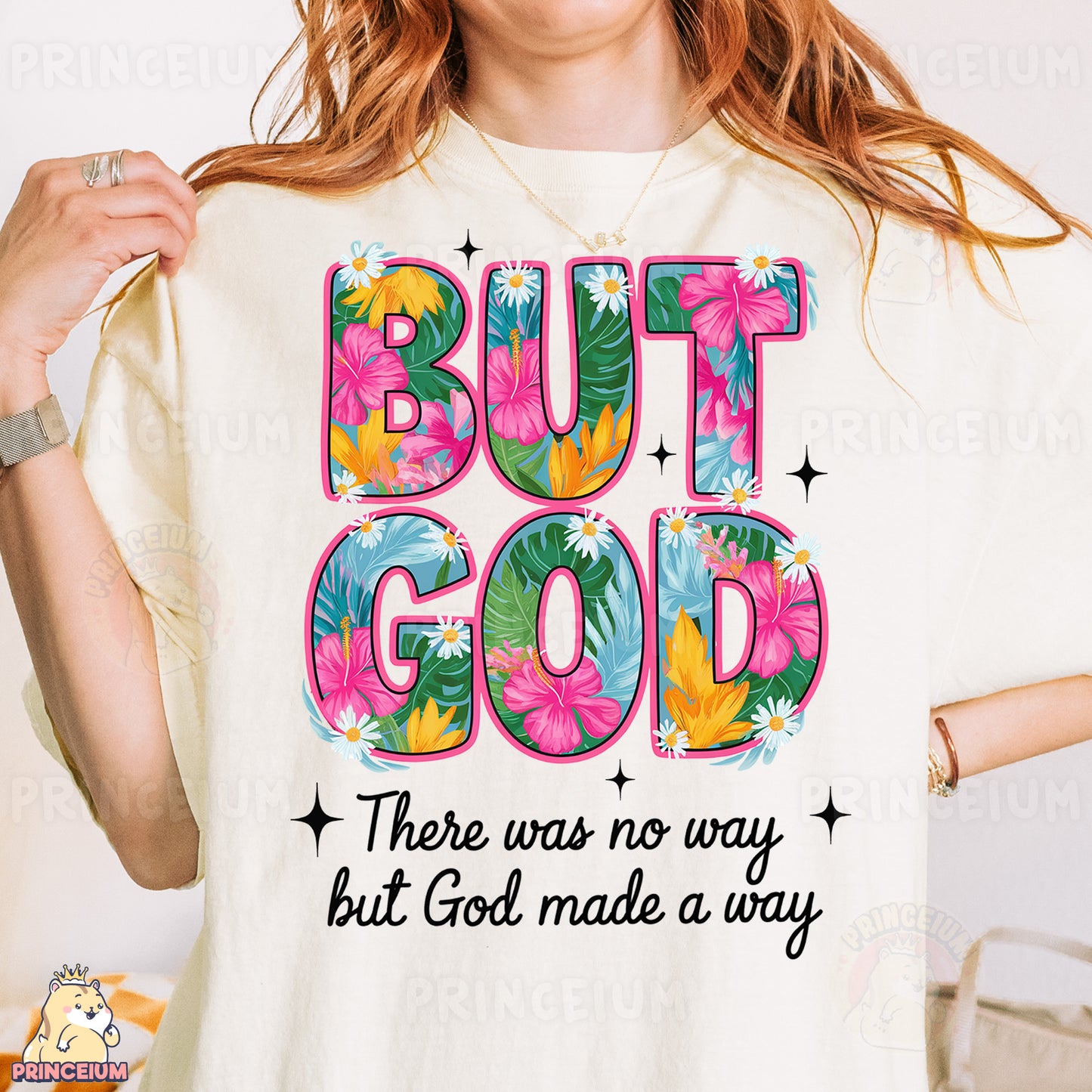a woman wearing a t - shirt that says, but god there was no way