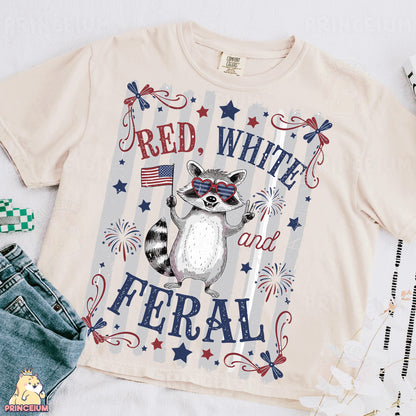 a t - shirt with a raccoon wearing a red, white and blue
