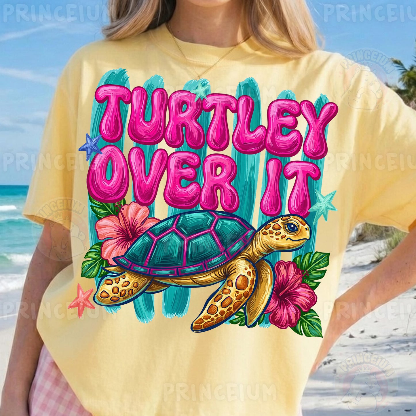 Turtley Over It Sublimation Design PNG | Cute Sea Turtle Hibiscus Digital Download