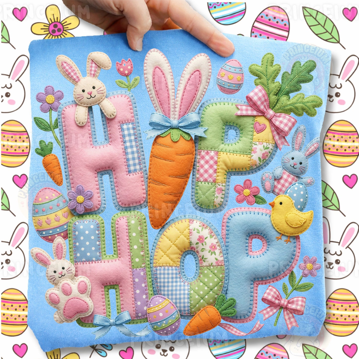 Hip Hop Png, Patchwork Bunny Carrot Letters, Cute Pastel Spring Easter Clipart Design