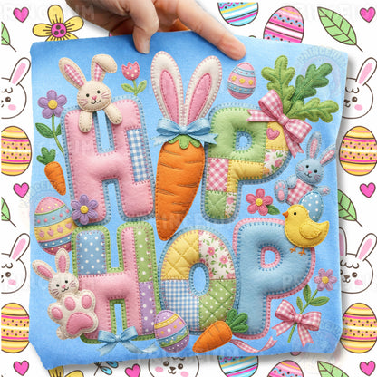 Hip Hop Png, Patchwork Bunny Carrot Letters, Cute Pastel Spring Easter Clipart Design