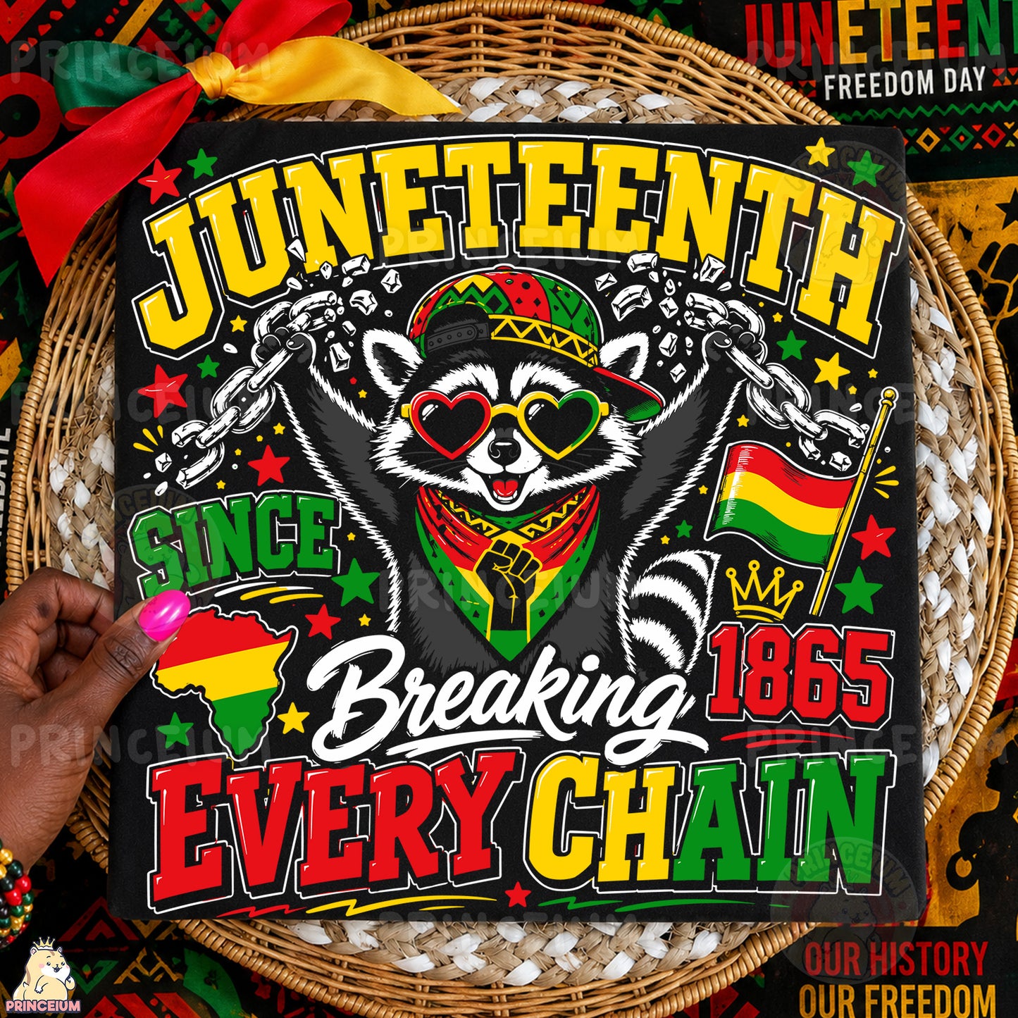 Juneteenth Raccoon Breaking Every Chain Sublimation Design PNG | Freedom Day 1865 Digital Download