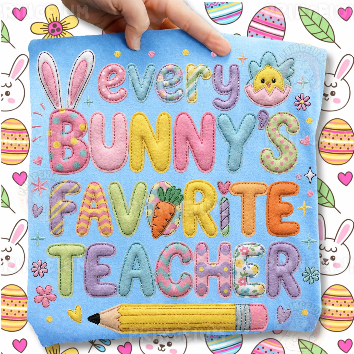 Every Bunny’s Favorite Teacher PNG, Cute Easter Bunny School Quote, Patchwork Spring Clipart Design