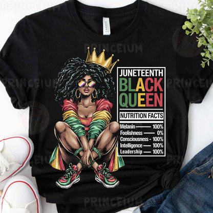 a t - shirt with a black queen graphic on it