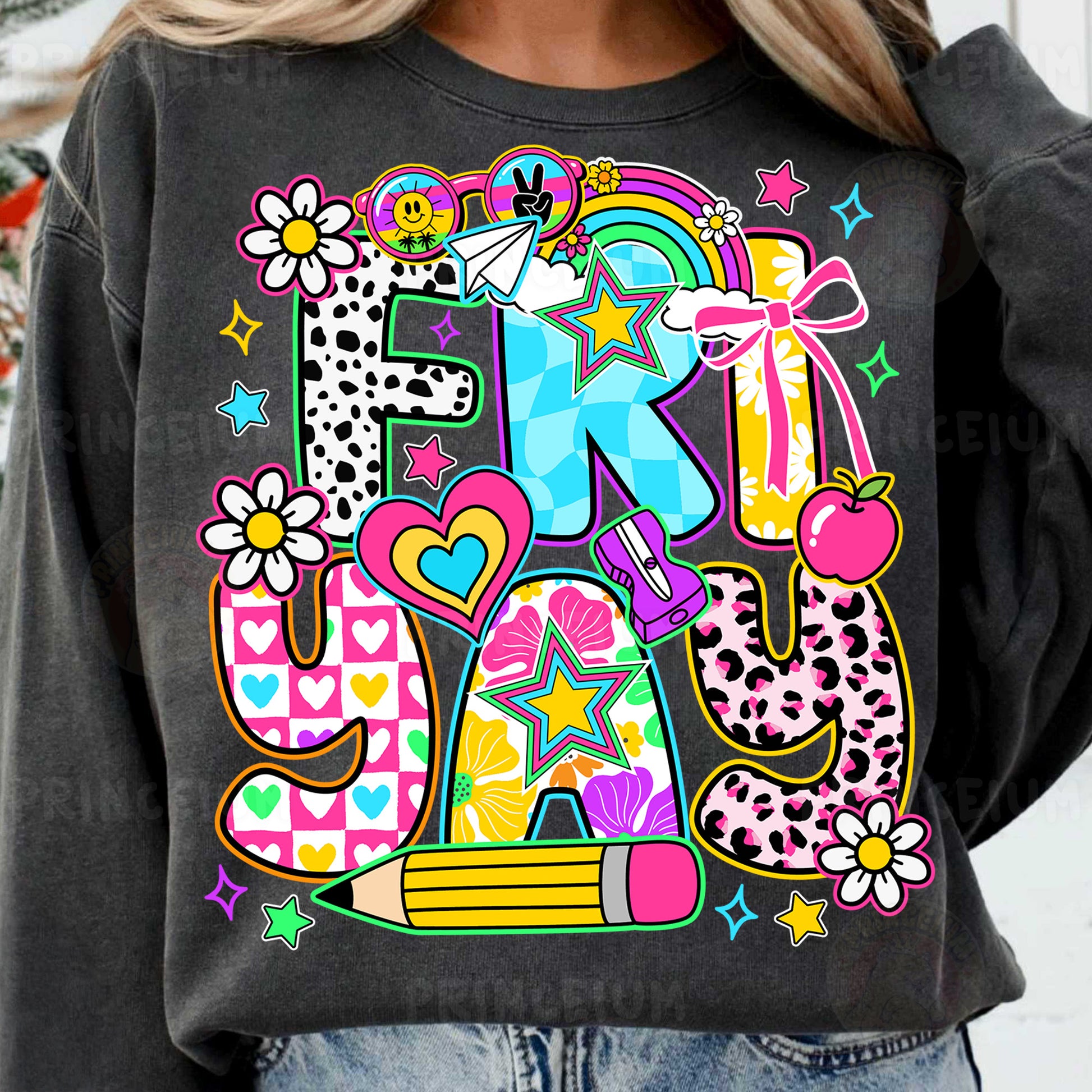 a woman wearing a black sweatshirt with the letter k on it