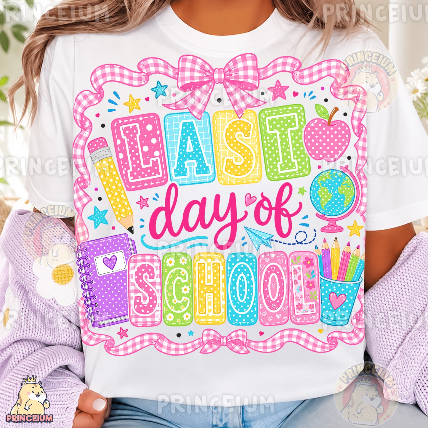 Last Day of School Sublimation Design PNG Teacher Gingham Bow Digital Download NEW26
