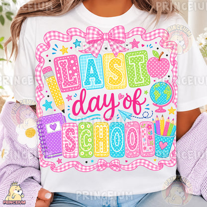 Last Day of School Sublimation Design PNG Teacher Gingham Bow Digital Download NEW26