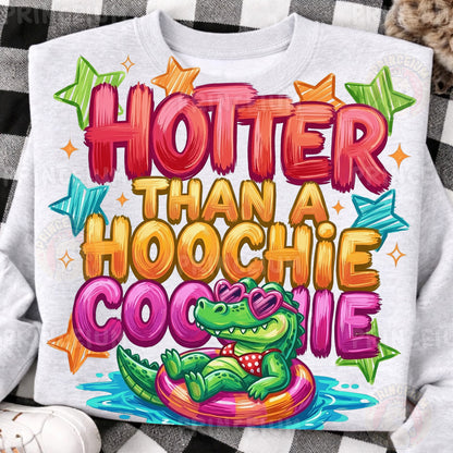 Hotter Than A Hoochie Coochie Sublimation Design PNG | Funny Alligator Pool Float Digital Download