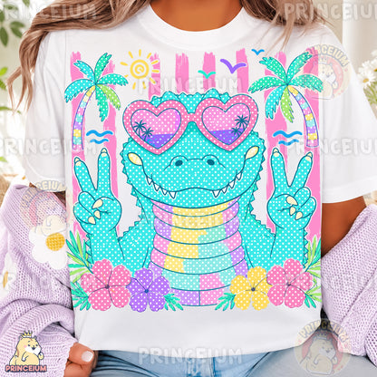 Cool Alligator Peace Sign Sublimation Design PNG Tropical Summer Digital Download NEW26