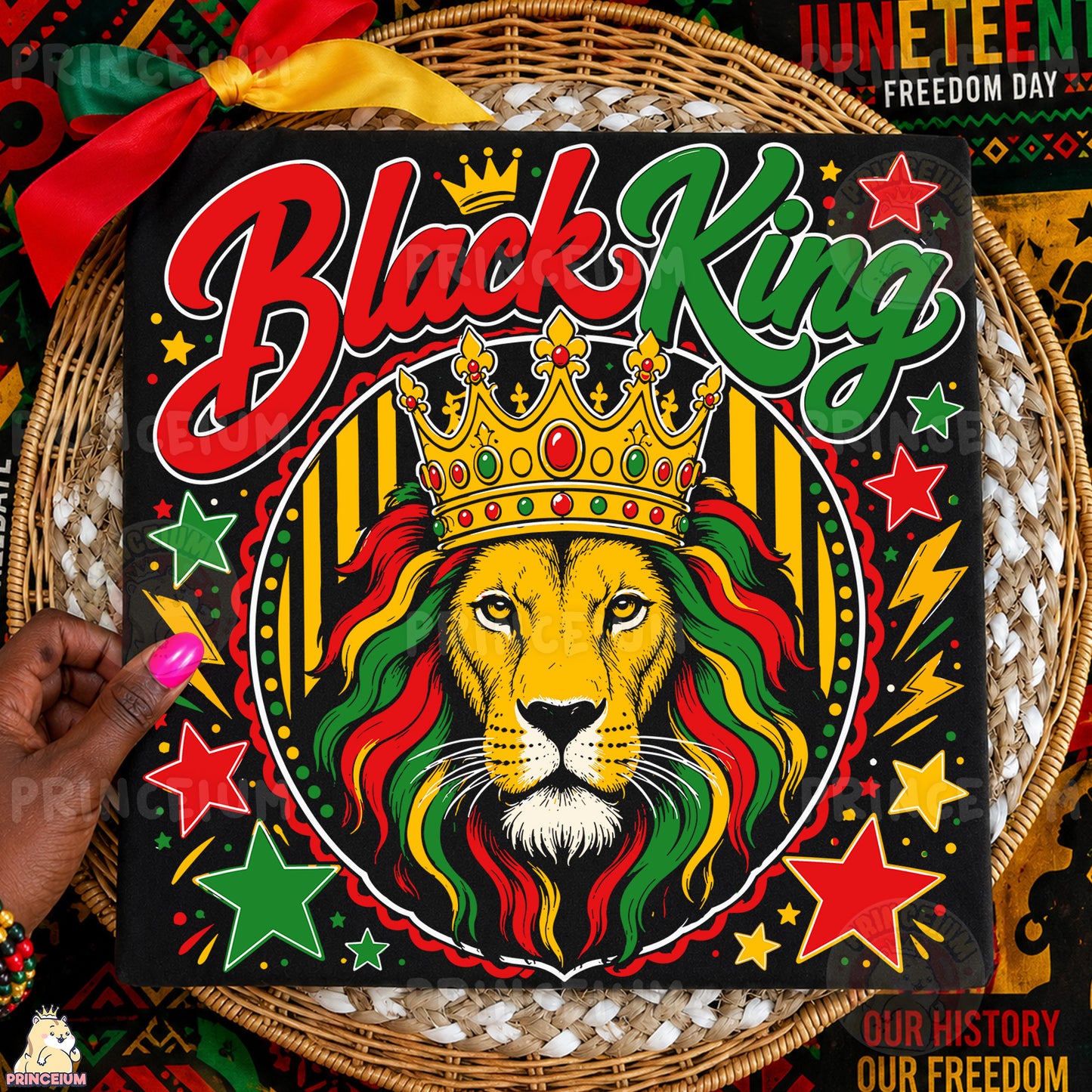 Black King Juneteenth Sublimation Design PNG Lion Freedom Day Digital Download