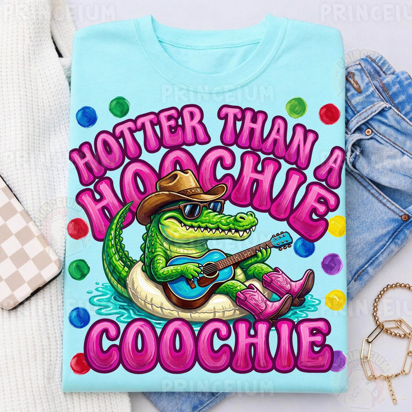 Hotter Than A Hoochie Coochie Sublimation Design PNG | Funny Alligator Cowboy Digital Download