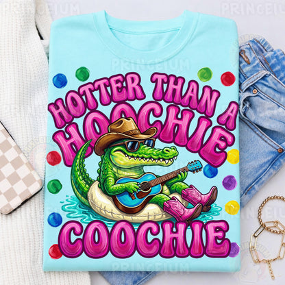 Hotter Than A Hoochie Coochie Sublimation Design PNG | Funny Alligator Cowboy Digital Download
