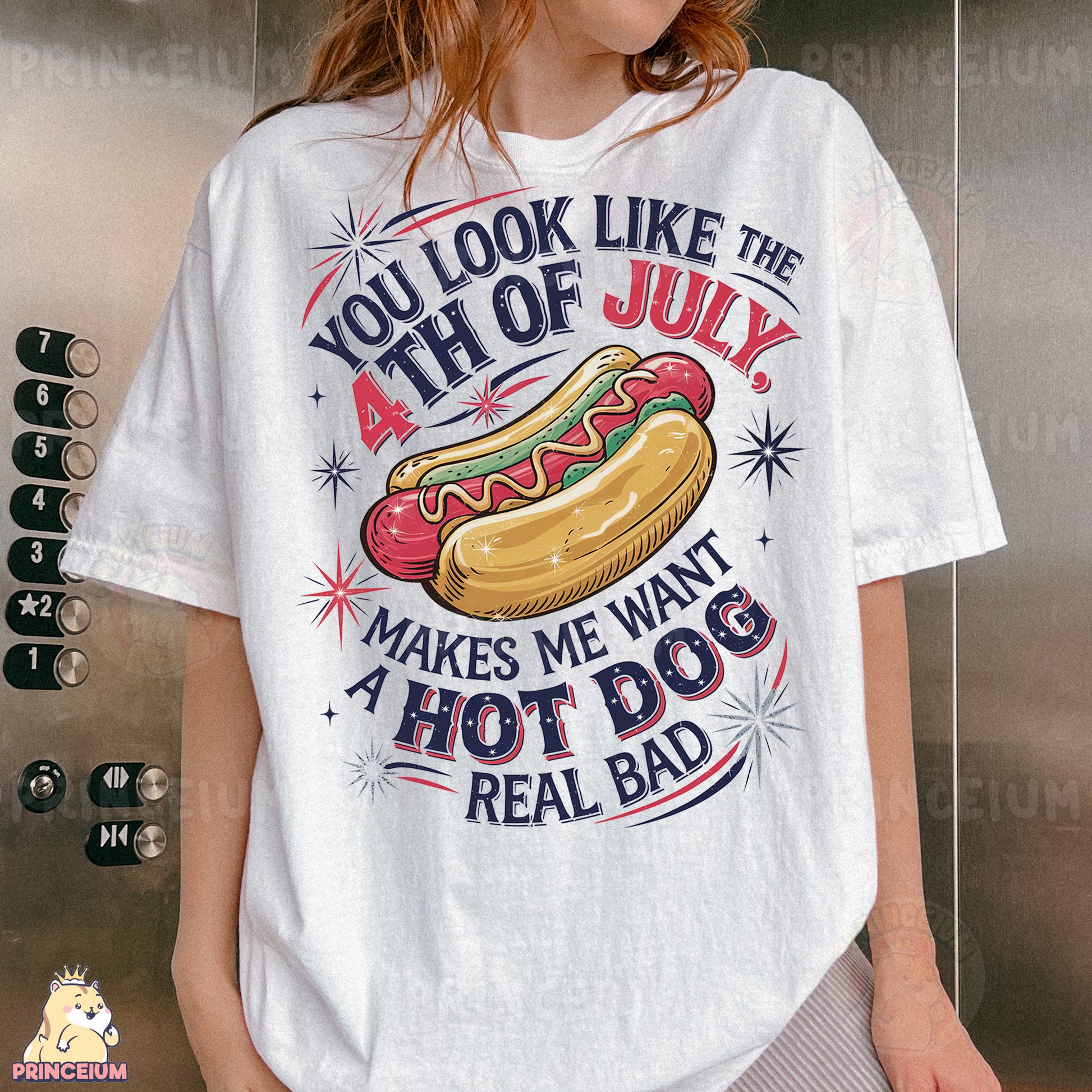 a woman wearing a t - shirt that says you look like the 4th of july