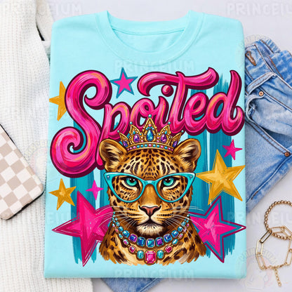 Spoiled Sublimation Design PNG  Glam Leopard with Crown Digital Download