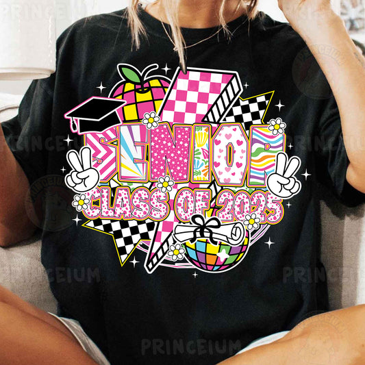 a woman sitting on a couch wearing a black shirt