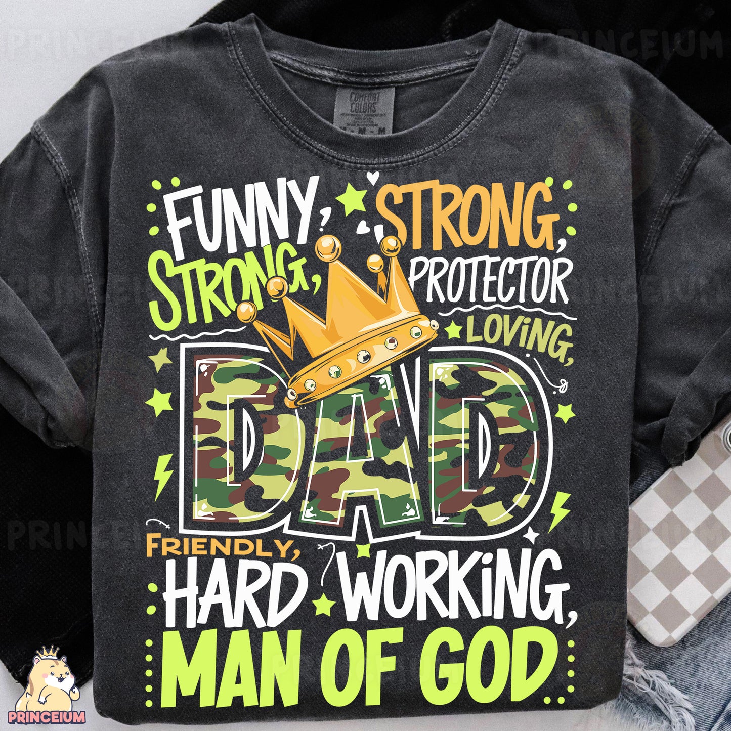 a black shirt with a crown on it