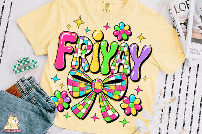 a t - shirt that says fry with a bow on it