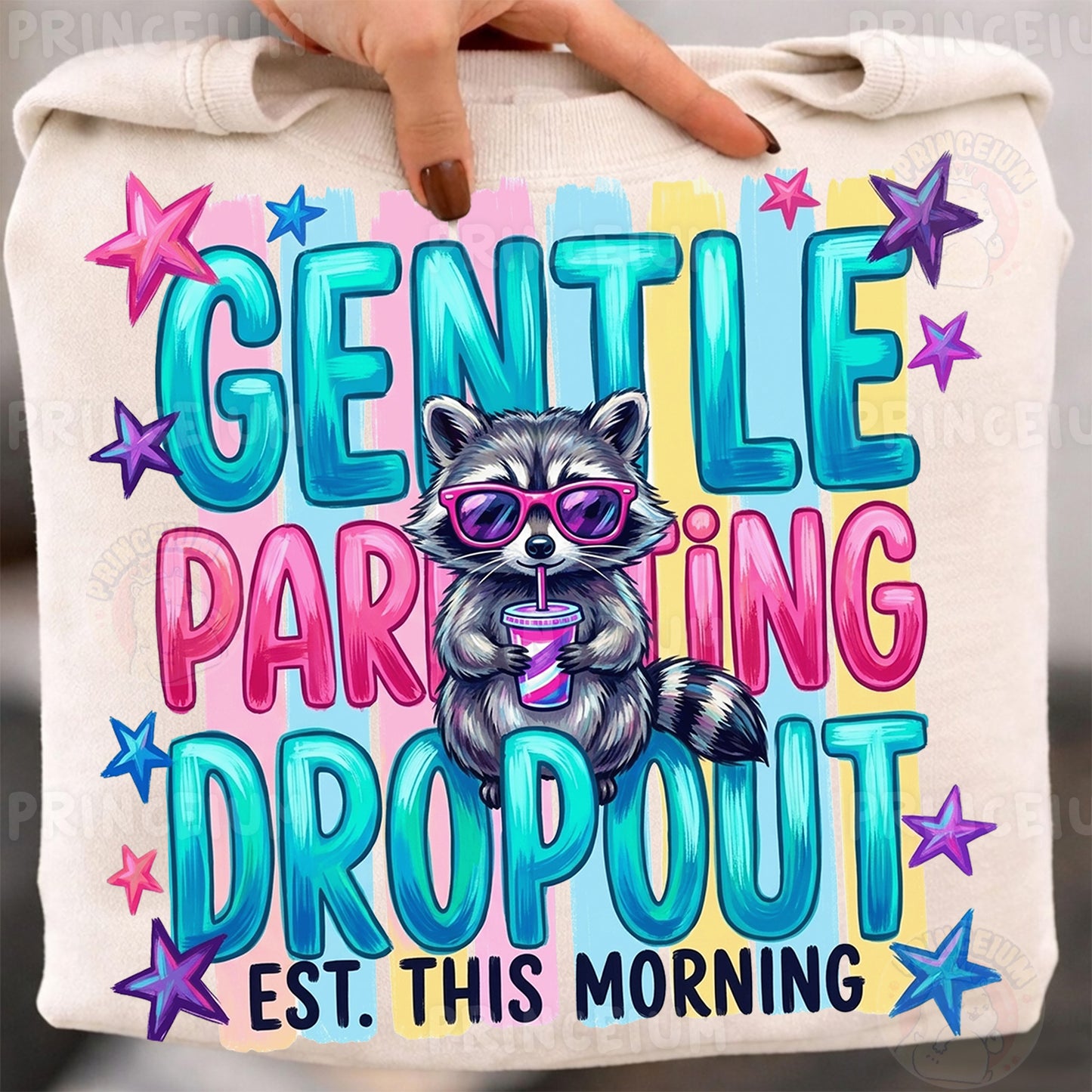 Gentle Parenting Dropout Est. This Morning Sublimation Design PNG | Funny Raccoon Digital Download