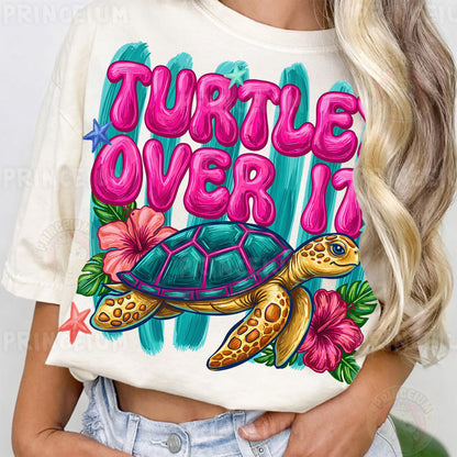 Turtley Over It Sublimation Design PNG | Cute Sea Turtle Hibiscus Digital Download