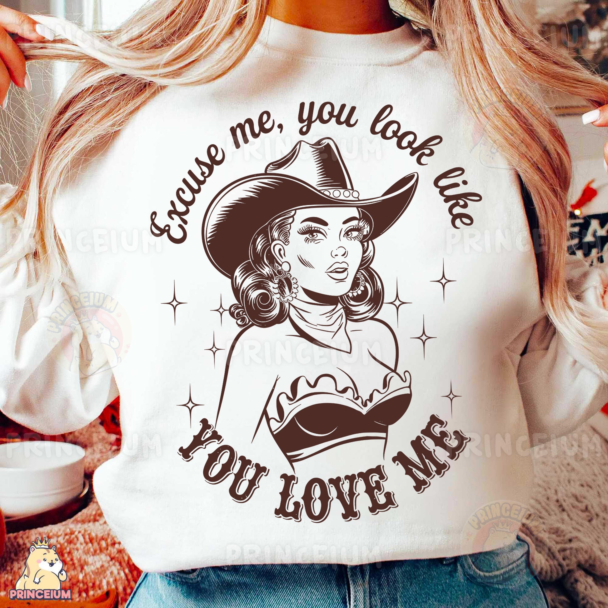 a woman wearing a white shirt that says, you love me