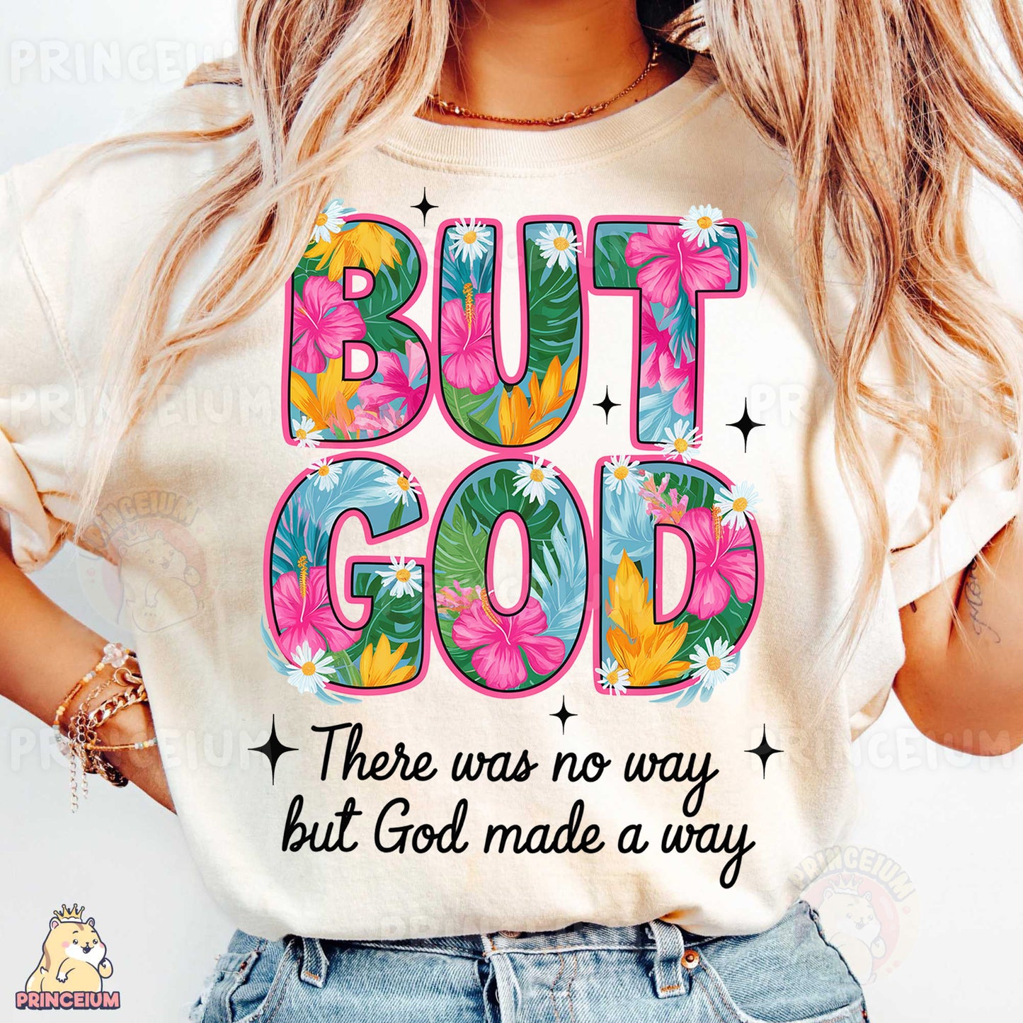 a woman wearing a t - shirt that says, but god there was no way