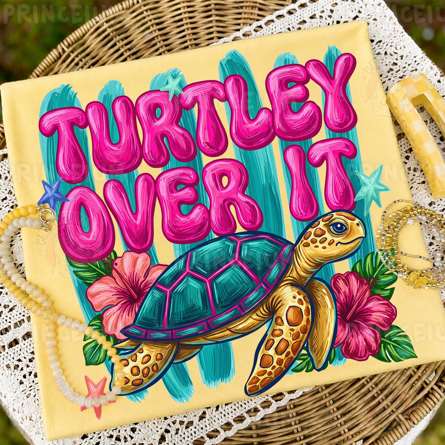 Turtley Over It Sublimation Design PNG | Cute Sea Turtle Hibiscus Digital Download