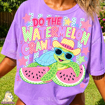 Do The Watermelon Crawl Sublimation Design PNG | Cute Turtle Watermelon Summer Digital Download