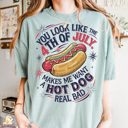 a woman wearing a t - shirt that says you look like the 4th of july