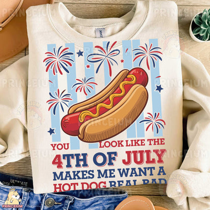 a white shirt with a hot dog on it