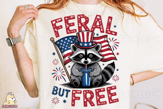 a woman wearing a t - shirt with a raccoon wearing a top hat