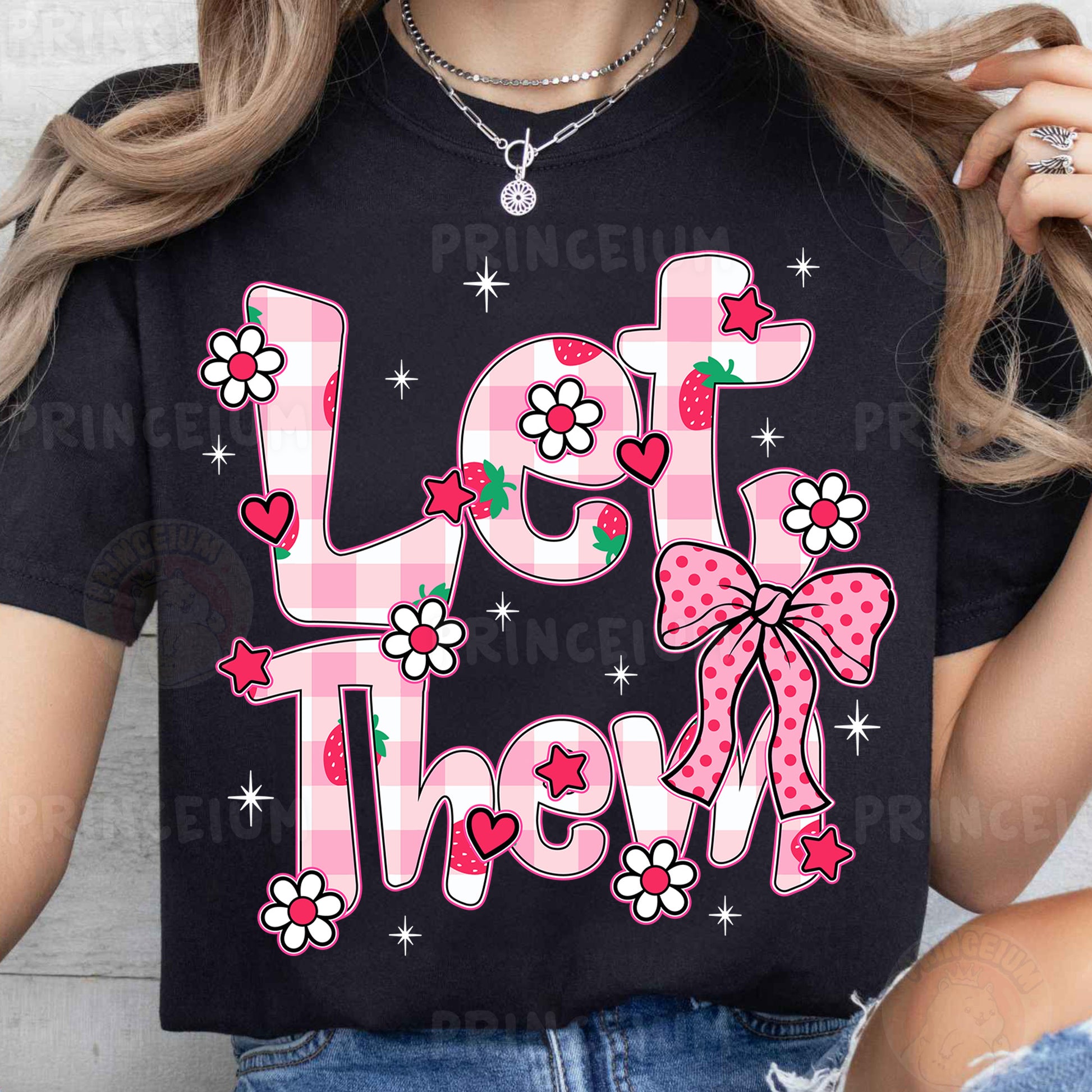 a woman wearing a t - shirt that says let them bow