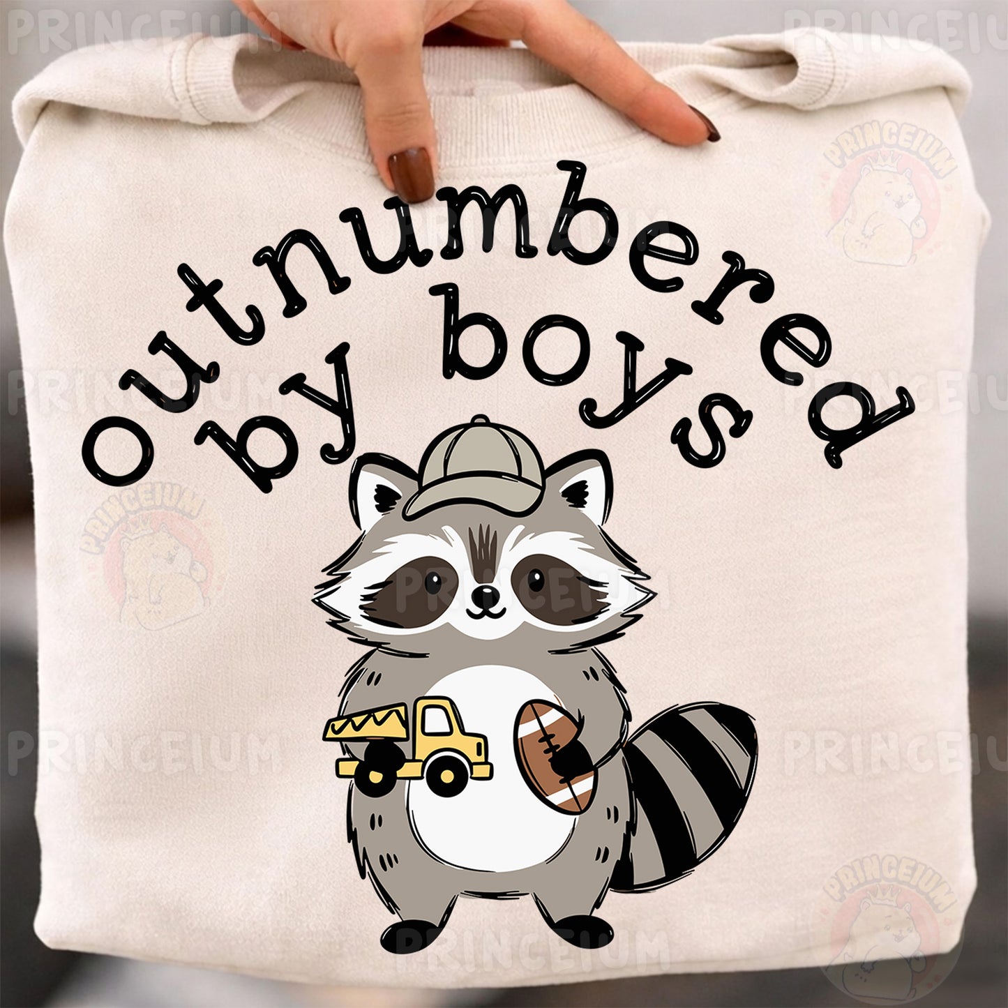 Outnumbered By Boys Sublimation Design PNG | Cute Raccoon Boy Mom Digital Download