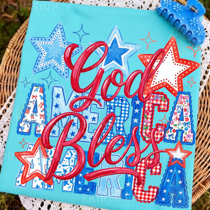 God Bless America PNG, Patriotic Fourth of July Shirt Design, Retro USA Sublimation Graphic