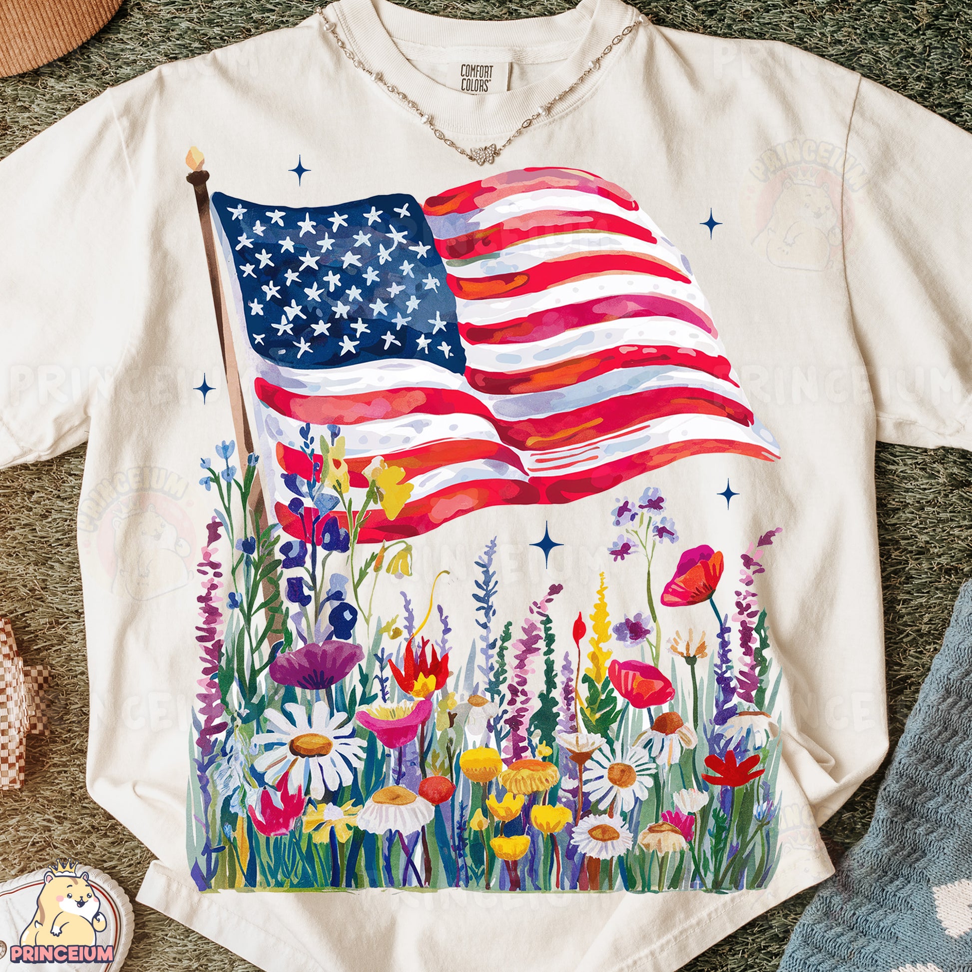 a t - shirt with an american flag painted on it