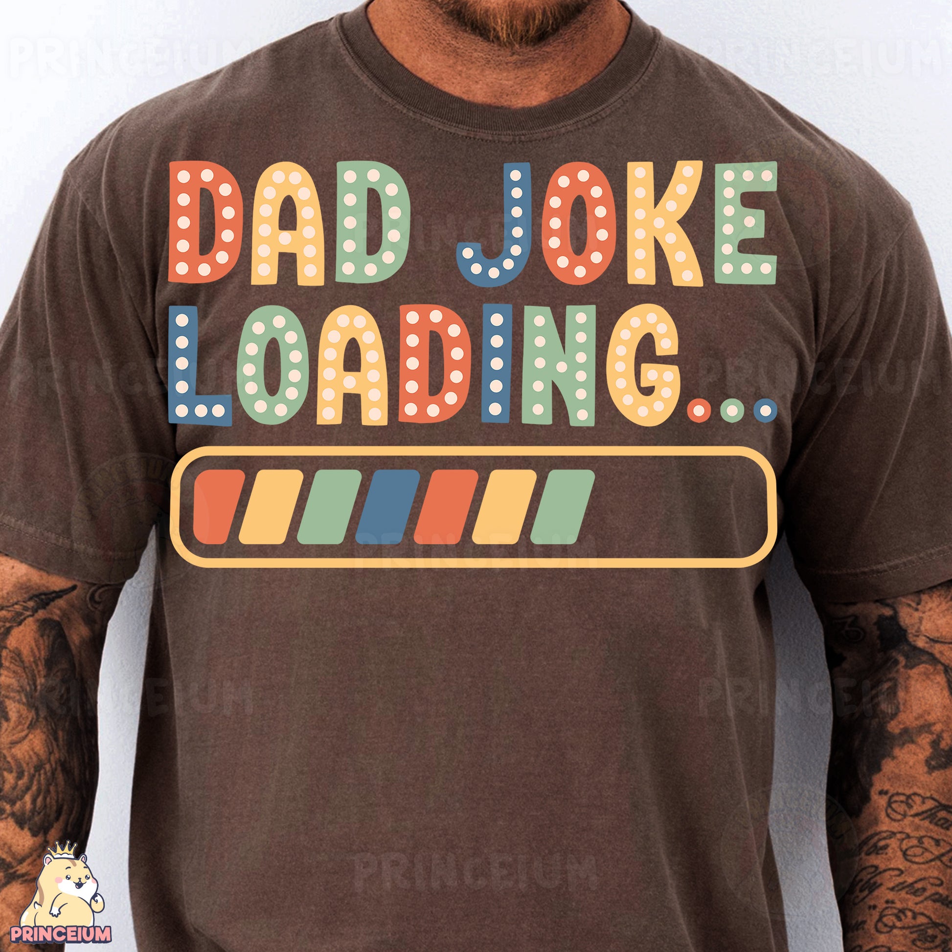 a man wearing a t - shirt that says dad joke loading
