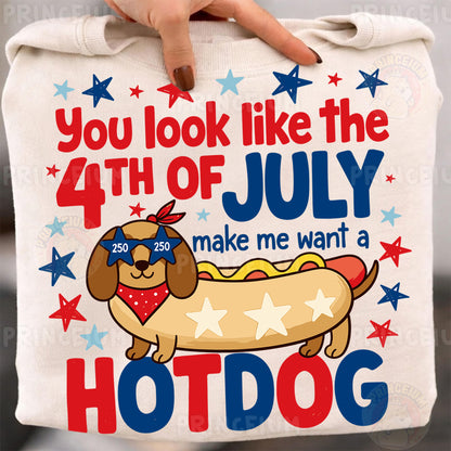 You Look Like The 4th Of July Make Me Want A Hotdog Sublimation Design PNG | Funny Dachshund Patriotic Digital Download