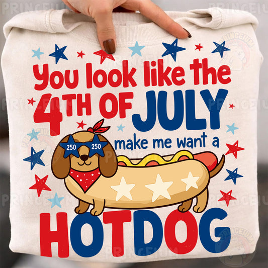 You Look Like The 4th Of July Make Me Want A Hotdog Sublimation Design PNG | Funny Dachshund Patriotic Digital Download