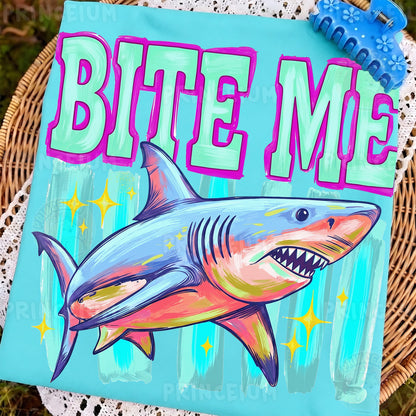 Bite Me Shark PNG, Funny Summer Beach Shirt Design, Shark Sublimation Graphic