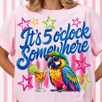 It's 5 O'Clock Somewhere PNG - Funny Parrot Sublimation Design for Shirts