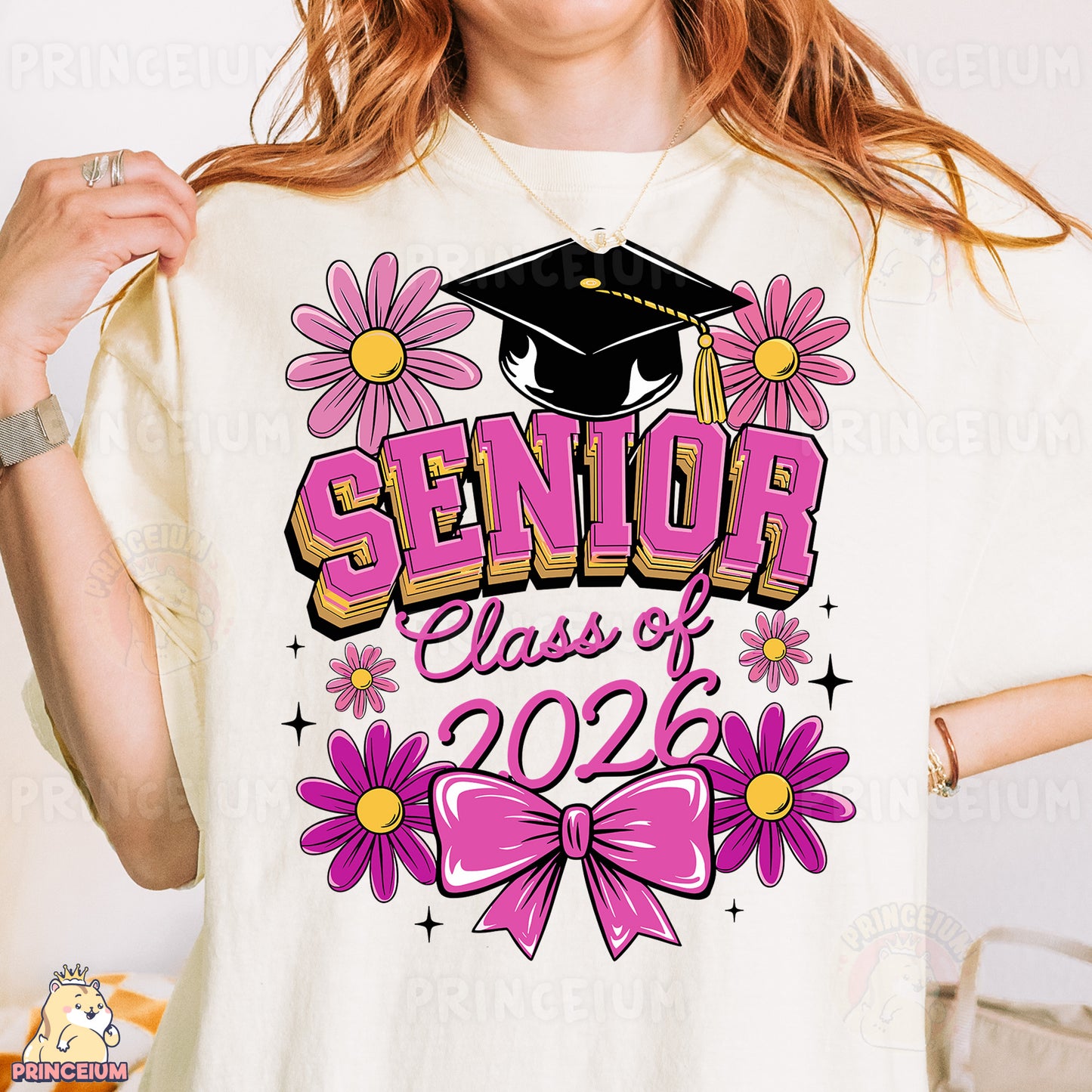 a woman wearing a t - shirt that says senior class of 2013