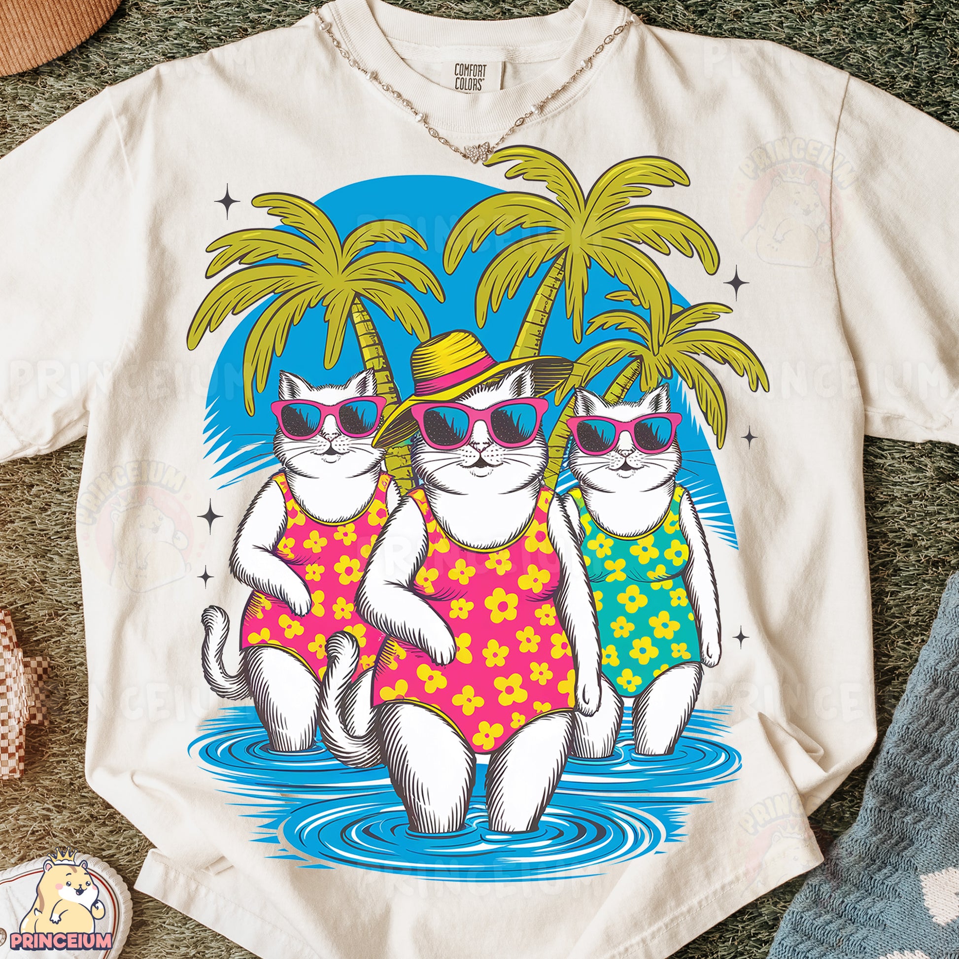 a couple of cats wearing sunglasses standing next to each other