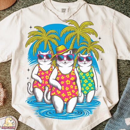 a couple of cats wearing sunglasses standing next to each other